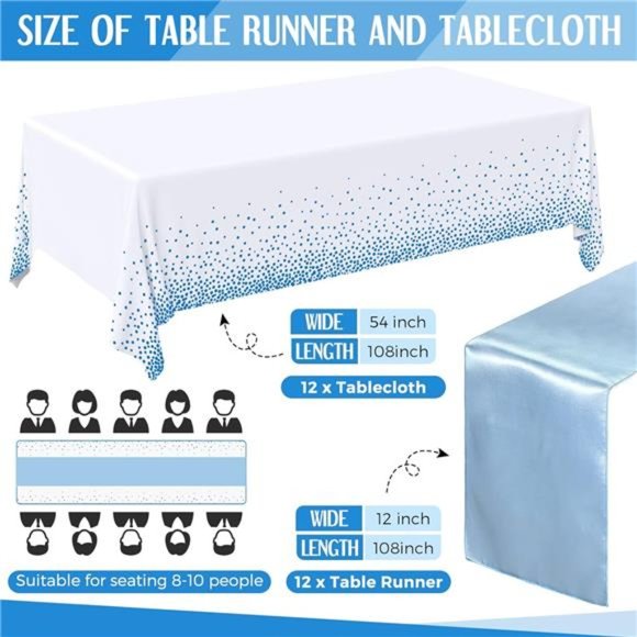 24 Packs Wedding Satin Table Runner Disposable Plastic Tablecloths 54 x 108 Inch - Picture 2 of 6